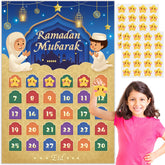 AhfuLife Ramadan Advent Calendar Ramadan Decorations for Kids, 2025 Ramadan Countdown Calendar Wallchart Poster Eid Mubarak Party Ramadan Gift with 30 Stars Stickers